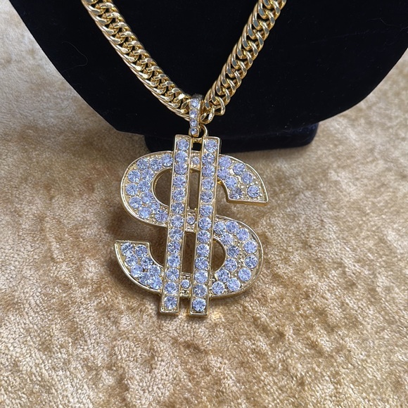 Zara 1st $ Gold + Crystals Link Chain 2nd lock chain 3rd script letters. Hip Hop - Picture 3 of 7